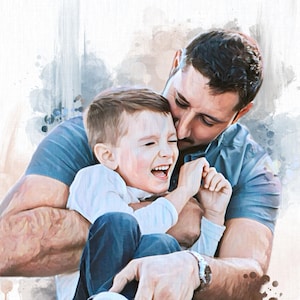Dipinto a olio personalizzato per la perdita di padre e figlio, aggiungi la foto di una persona cara defunta, dipingi al ritratto di famiglia, combina le foto, regalo commemorativo per papà