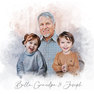 Ritratto personalizzato del nonno, regalo personalizzato per il nonno per il compleanno, opera d'arte personalizzata disegnata a mano, regalo per la festa del papà per il nonno dai nipoti
