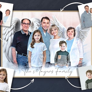 Combina le foto per un ritratto di famiglia, dipinto commemorativo personalizzato, aggiungi la persona cara defunta alla foto, regalo di condoglianze per i nonni defunti