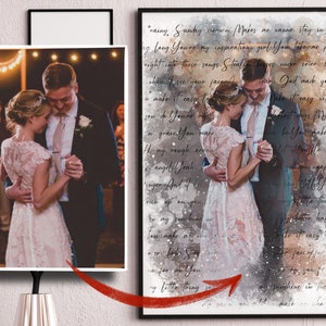 Hochzeitsliedtext mit Foto, personalisierter erster Tanz Lieblingslied Leinwanddruck, 1st Jahrestag kundenspezifisches Zeichen gerahmtes Valentinstagsgeschenk