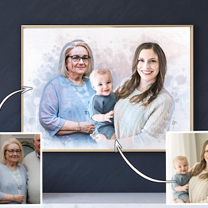 Regalo per la perdita della madre per la figlia, ritratto di famiglia personalizzato, unisci immagini, ritratto commemorativo, combina foto, crea foto, regalo commemorativo per la mamma