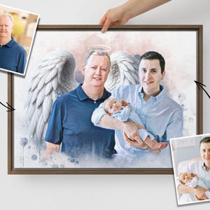 Disegno commemorativo personalizzato, unione realistica di foto diverse, aggiungi la persona cara defunta alla foto, aggiungi qualcuno alla foto, regalo commemorativo per mamma e papà