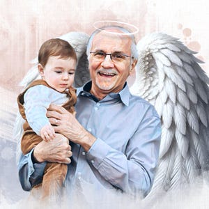 Aggiungi la persona deceduta alla foto di famiglia, ritratto della persona cara con il bambino, unisci più immagini, combina qualcuno nelle foto, dipinto commemorativo