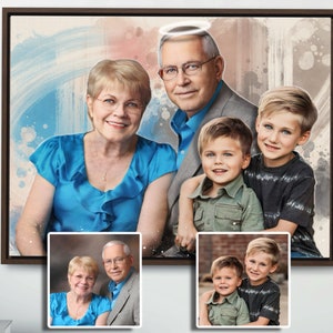 Custom Watercolor Memorial Painting Grandparents with Grandkids, Thoughtful Gift For Loss of Father With Picture, Mothers Day Gift Grandma