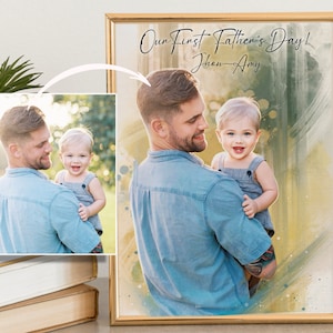 Personalized Father&#39;s Day Watercolor Painting From Photo, Custom Father Portrait, Family Portrait  Grandpa, Birthday Gift for Dad Husband