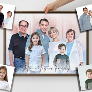 Disegno commemorativo personalizzato, ritratto personalizzato dipinto da foto, aggiungi persona deceduta, combina immagini, regalo di lutto per la perdita del papà della mamma