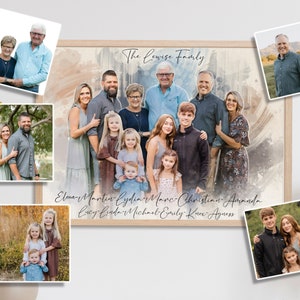 Blended Family Photos to Painting, Add Deceased Loved One Picture, Custom Family Portrait, Memorial Painting Gift For Mom Dad GrandParents