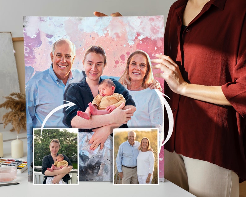 Portrait Painting From Photo, Drawing Family Portrait From Merging Multiple Photos, Anniversary Gift for Parents, Loss of Loved Ones Gifts image 4
