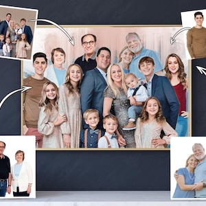 Ritratto di famiglia grande personalizzato, Ritratto di famiglia grande personalizzato dall'unione di più foto, Ritratto di famiglia grande da foto, Combina foto
