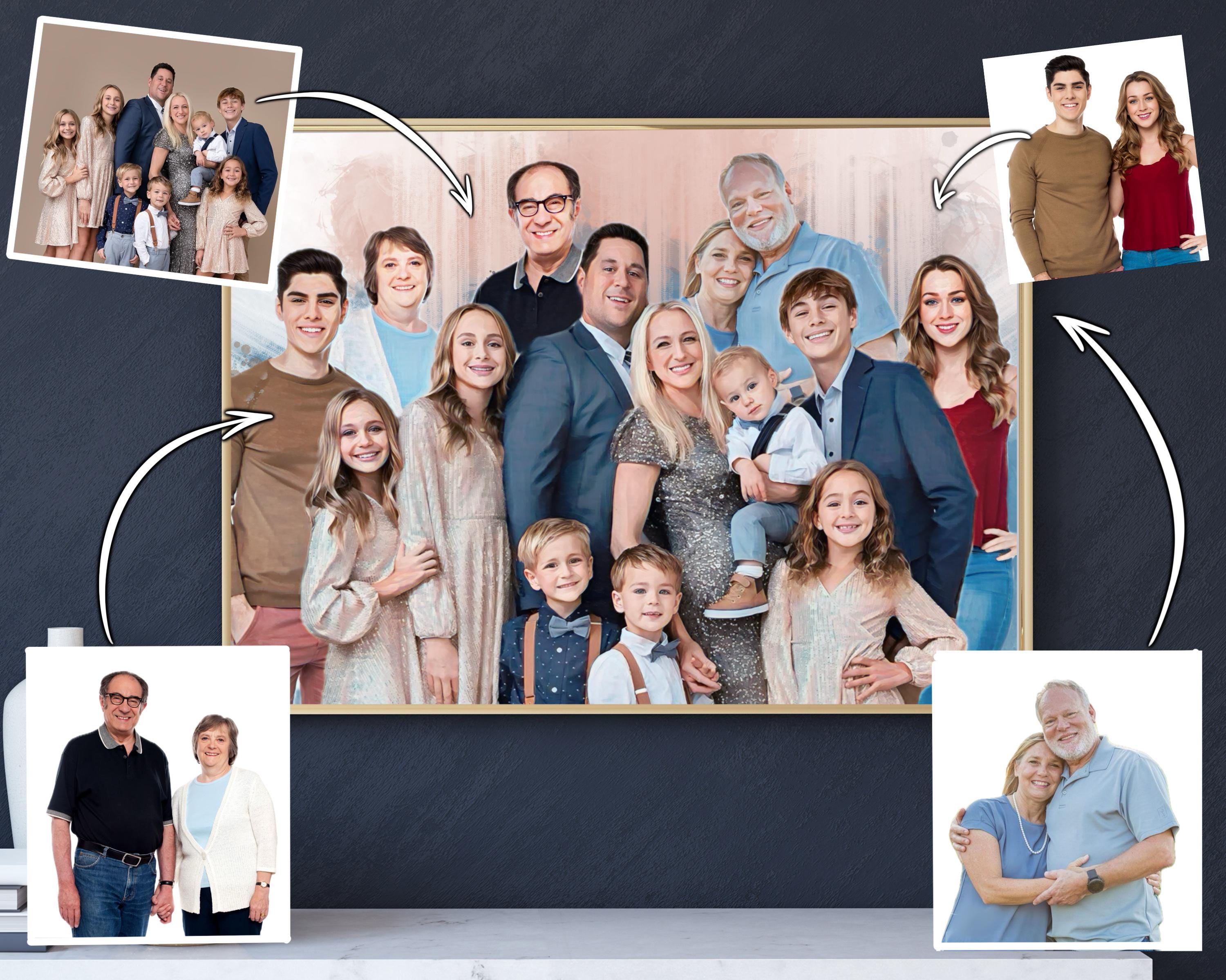 Custom Large Family Portrait, Custom Big Family Portrait From Merging Multiple Photos, Big Family Portrait from Photo, Combine Photos