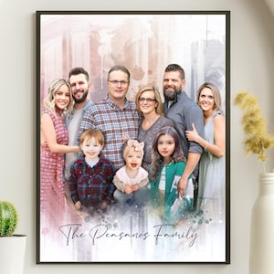 Ritratto di famiglia personalizzato da foto diverse, ritratto commemorativo da immagini unite, modifica foto di famiglia defunta, regalo commemorativo per papà e mamma