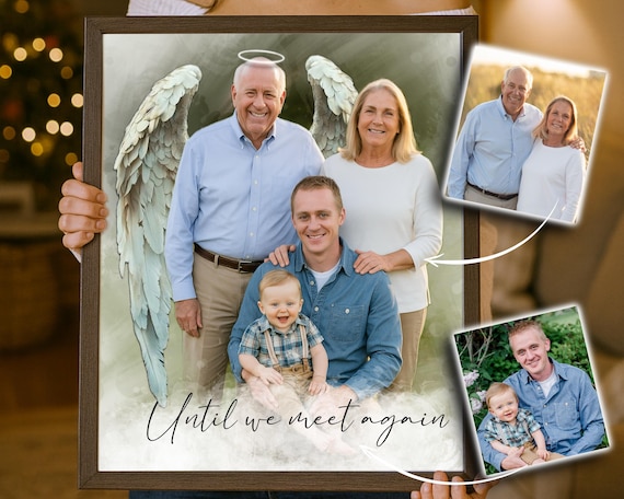 Add Person to Photo for Memorial Gift - Custom Watercolor Family Portrait from Different Photos - Loss of Father Remembrance Painting