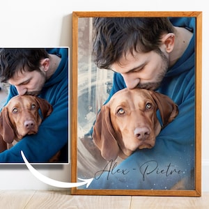 Customizable Owner and Puppy Painting on Canvas, Personalized Dog Lovers Portrait, Unique Housewarming Gifts for Best Friend, Dog Mom Canvas