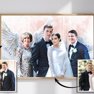 Ritratto di matrimonio commemorativo personalizzato, aggiungi la persona cara defunta alla foto, combina le foto, regali personalizzati per gli sposi, regalo commemorativo per mamma e papà