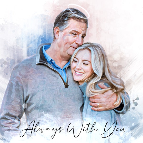 写真からのカスタムポートレート、複数の写真からの油絵風家族ポートレート、父親を亡くした人への贈り物、写真の合成、彼女への追悼の贈り物