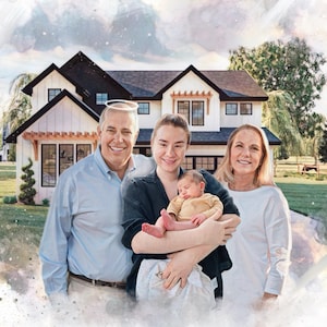 Pittura personalizzata per la casa, illustrazione personalizzata per la casa, ritratto di famiglia con casa, regalo per la prima casa, regalo commemorativo per la inaugurazione della casa per la mamma