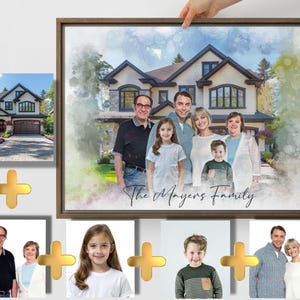 Ritratto di casa personalizzato, opera d'arte personalizzata per la casa di famiglia, ritratto su tela per la casa, regalo per la prima casa, regalo di inaugurazione della casa, arte commemorativa per la mamma