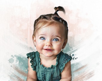 Personalized Watercolor Kid Portrait, Custom Baby Portrait From Photo, New Born Gift for Mom, Personalized Painting from Photo Baby Child