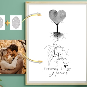 Ritratto personalizzato di albero a forma di cuore con impronta digitale, disegno di coppia personalizzato da foto, regali di coppia, regalo di anniversario per lui o per lei