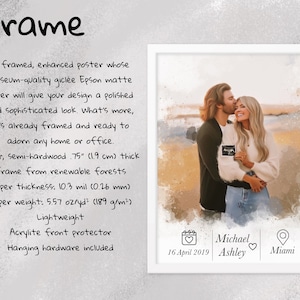 May include: A framed photo of a couple holding a sonogram. The photo is in a white frame with a white mat. The couple is smiling and looking at the sonogram. The text "Michael Ashley" and "Miami" are written below the photo. The date "16 April 2019" is written below the text.
