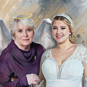 Personalized Bride and Mother Portrait, Bride Loss of Mom Gift, Marriage Gift, Mom and Daughter Drawing, Memorial Gift for Bride