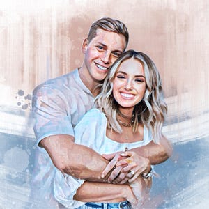 Custom Watercolor Couple Illustration From Photo, Remembrance Valentines Couple Portrait, Special Lovely Couple Painting Gift For Girlfriend