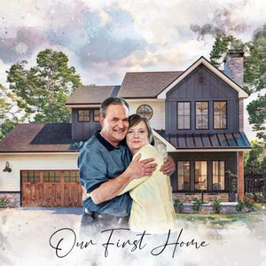 Ritratto di casa personalizzato, ritratto di famiglia da foto, combinazione di foto, disegno della prima casa, ritratto di casa, regalo di inaugurazione della casa, casa di famiglia