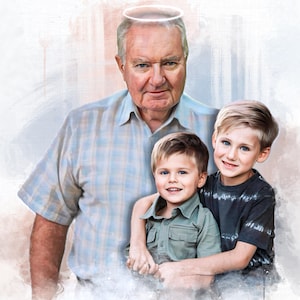 Ritratto commemorativo personalizzato, foto del nonno e del nipote, ritratto da foto, aggiunta di una persona deceduta, perdita del nonno, regalo commemorativo per la mamma