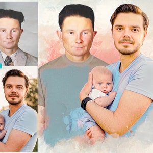 Combine Photos into a Drawing, Picture with Deceased Person, Loss of husband Memorial Gift, Family Portrait from Different Photo