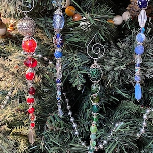 Unique Beaded Icicle Ornament--OOAK--Choose Red or Green--Sparkly Christmas Tree Ornament--Package Decor--Housewarming Gift for Them