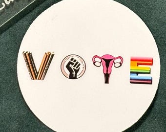 Sticker--VOTE-- 2 1/2 inch Circle Sticker--Exclusive Design Liberal Progressive Political--Car Laptop Sticker