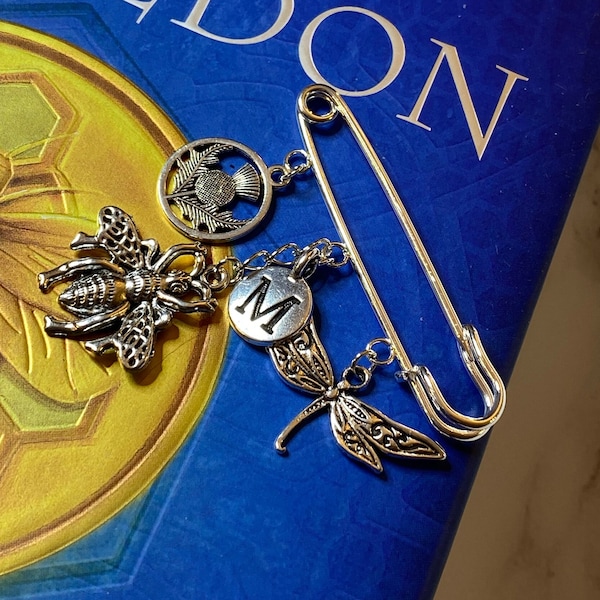 SILVER Tone Thistle Bee Dragonfly Celtic Personalized Kilt Pin Lapel Brooch--Scottish Highlands--Shawl Pin--Gift for Mom Mother Her Them
