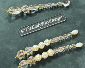 Unique Beaded Icicle Ornament--Choose Gold White or Gold Clear--Sparkly Christmas Tree Ornament--Package Decor--Housewarming Gift