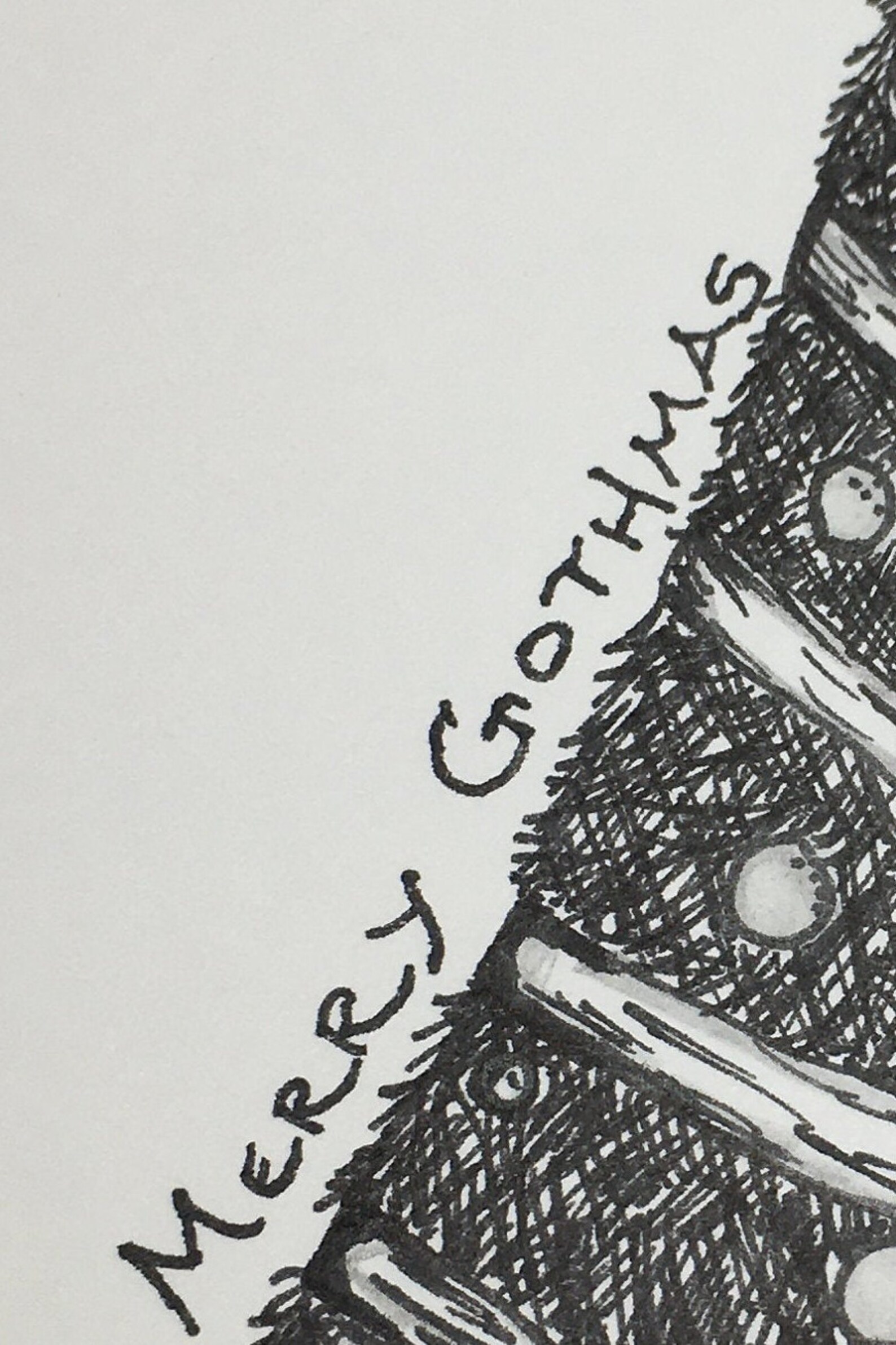 Merry gothmas tree design hand drawn handmade greeting card  etsy