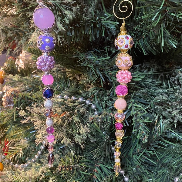 Unique Beaded Icicle Ornament--OOAK--Choose Unique One of a Kind--Sparkly Christmas Tree Ornament--Package Decor--Housewarming Gift for Them