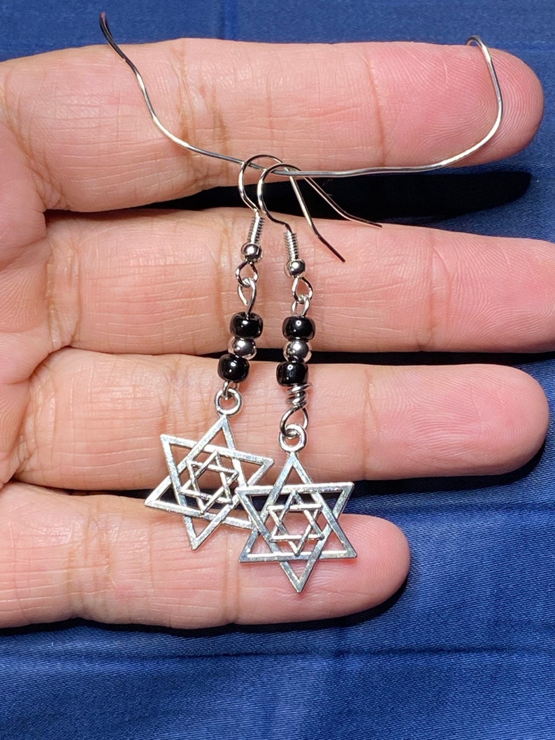 Star of David silvertone earringsdrop handmade earringsGift for her/them image 3