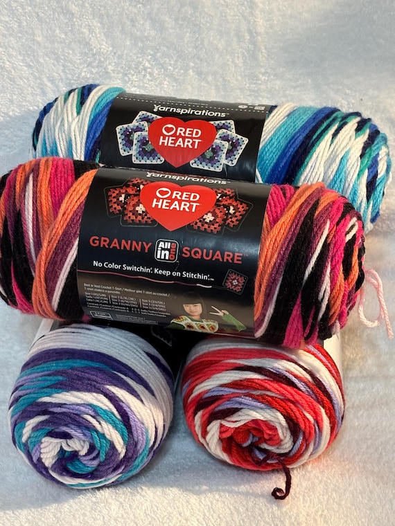 Red Heart Granny Square All In One Asstd Colors----100% Acrylic Yarn--Size 4 Medium Weight--Crochet Knitting Supply Craft Supplies