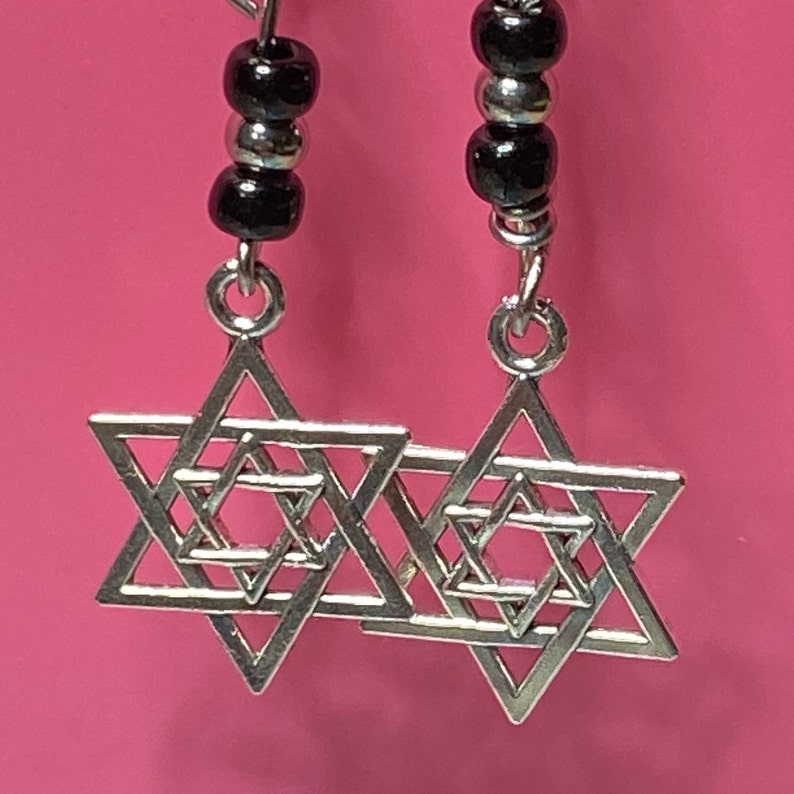 Star of David silvertone earringsdrop handmade earringsGift for her/them image 7