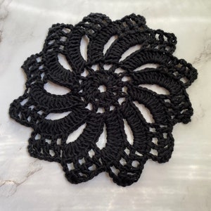 Black Swirl Spiral Doily--Gothic--Witchy--Halloween Decoration--Hand Crocheted Home Décor