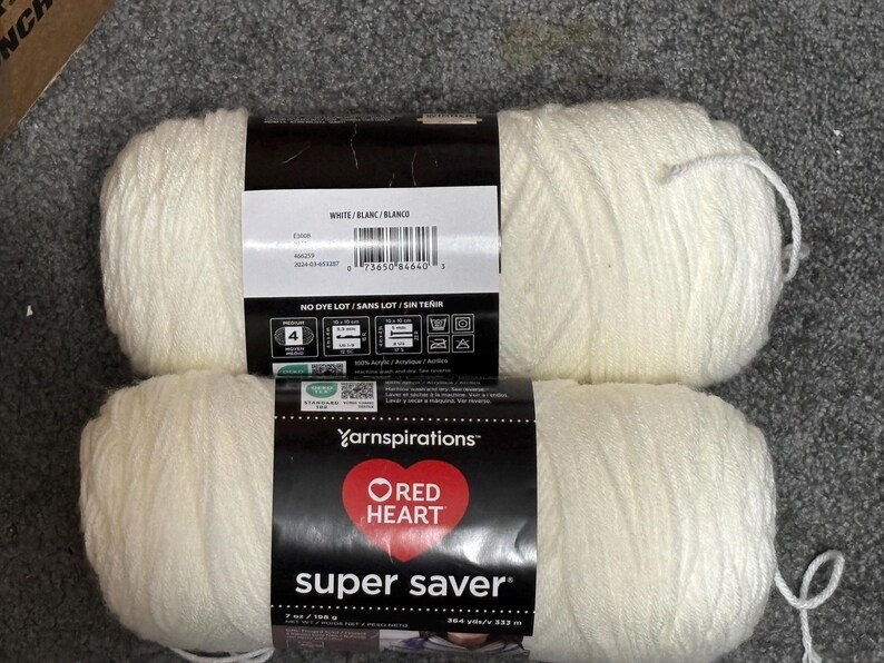 Red Heart Super Saver Asstd Colors--Acrylic Yarn--100% Acrylic--Size 4 Medium Weight--Crochet Knitting Supply Craft Supplies White Blanc