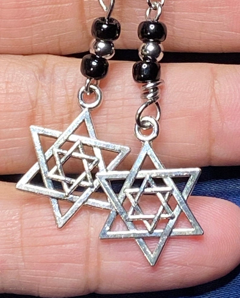 Star of David silvertone earringsdrop handmade earringsGift for her/them image 5