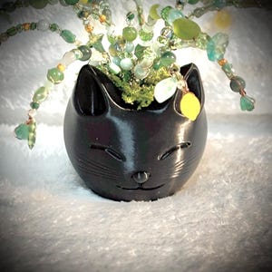 Beaded Faux Plant--Choose Black Cat OR Terracotta Pot--Lemons and Leaves--Homeware Small Decorative FakeHouseplant--Executive Office--OOAK