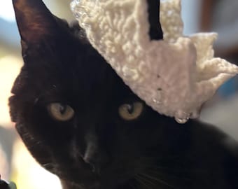 Pet Cat Crown--Handmade Crochet Beaded Royal Headwear--Small Animal Dog Accessory--Gift for Pet Parent Owner