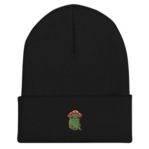 Frog Beanie, Mushroom Beanie, Embroider Beanie, Cute Beanie, Beanie Mushroom, Beanie Frog, Cool Beanie, Black Beanie, Beanie, Frog Hat, Frog