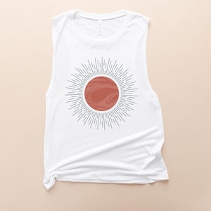 Boho Sun Graphic Tank Top, Flowy Muscle Tee