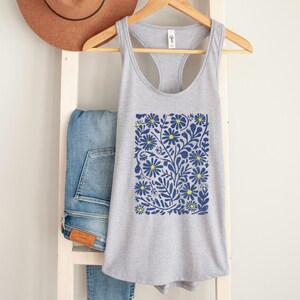 Boho Floral Racerback Tank,Abstract Botanical Flower Shirt, Festival Tank, Summer Tank Top, Abstract Flower Shirt, Boho Floral Shirt