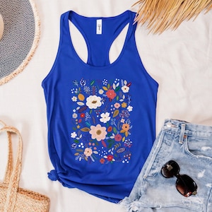 Floral Racerback Tank Top, Women's Summer Flower Shirt, Garden Tee