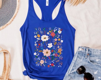 Floral Racerback Tank Top, Women's Summer Flower Shirt, Garden Tee