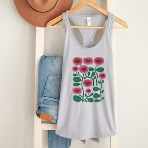Boho Floral Racerback Tank – Abstract Botanical Flower Shirt, Festival Tank, Summer Tank Top, Abstract Flower Shirt, Boho Floral Shirt