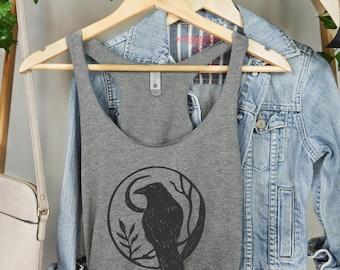 Crow Graphic Muscle Tank, Boho Raven Shirt